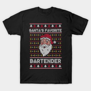 Santa's Favorite Bartender // Funny Ugly Christmas Sweater // Bar Tender Holiday Xmas T-Shirt